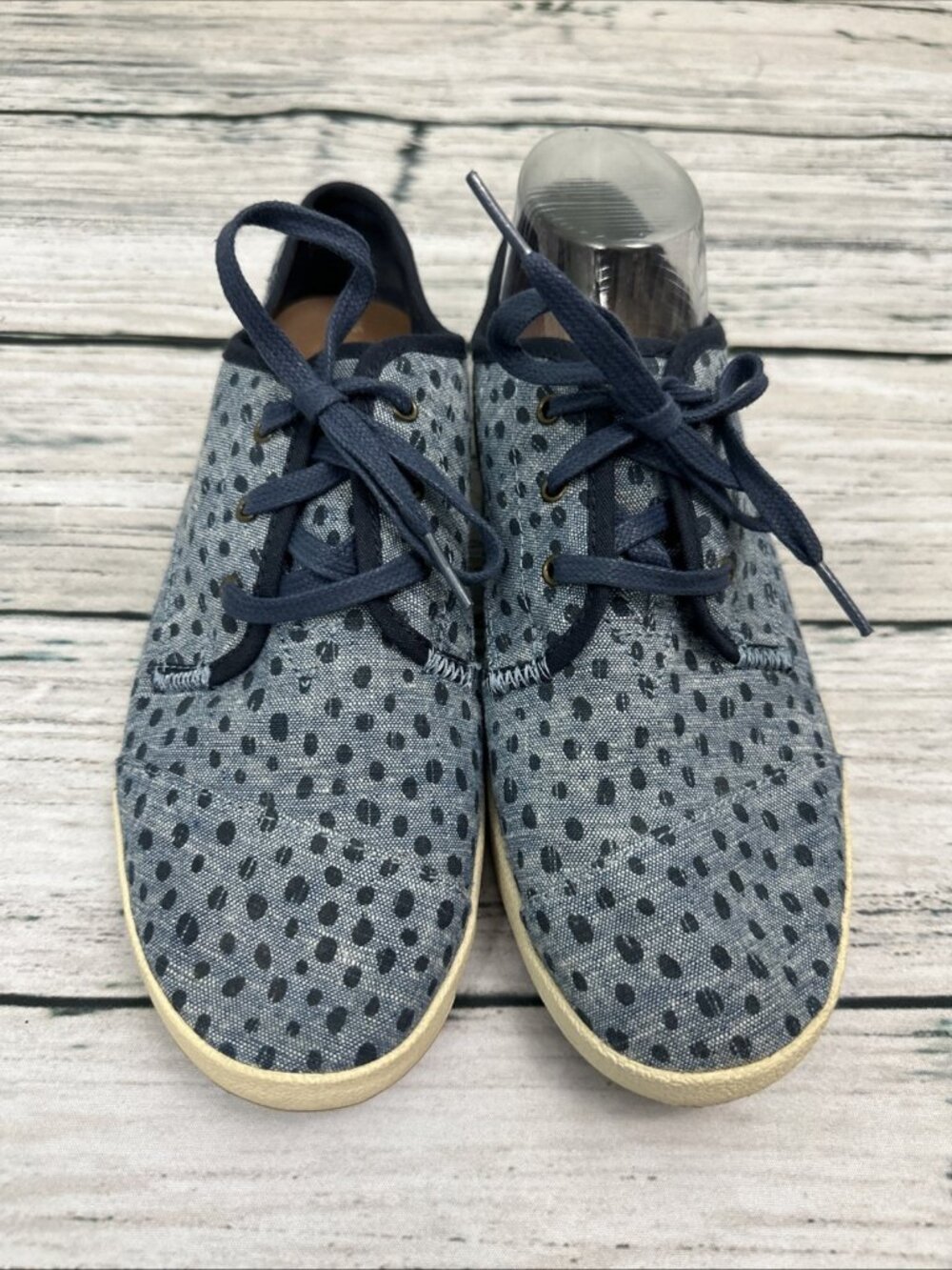 TOMS Women's Paseo Cornflower Slub Chambray Torn Dots Sneakers Shoes Sz 10